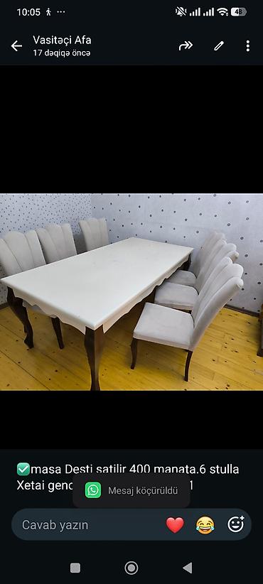✅masa Desti satilir 400 manata.6 stulla
Xetai gence prospekti*AFA 5091