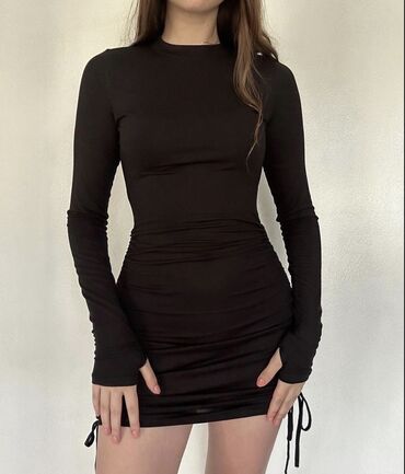 черное спортивное платье: Вечернее платье, Классическое, Короткая модель, С рукавами, One size