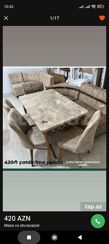 adona mobilya: Mətbəx üçün, Yeni, Açılan, Dördbucaq masa, 2 stul — 4