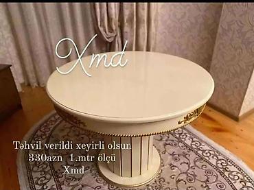 Masalar: Göy rəngdə klassik üslublu yuvarlaq yemək masası - Dizayn: Zərif — 3