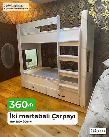 tekli carpayi: İki mərtəbəli çarpayı – 90×180×200 sm - Kompakt və funksional dizayn — 1