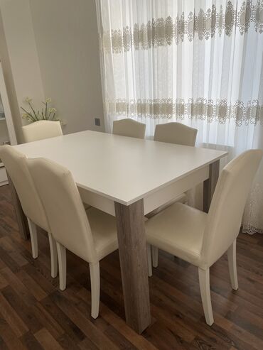 masa desti islenmis: Qonaq otağı üçün, İşlənmiş, Açılan, Dördbucaq masa, 6 stul, Türkiyə