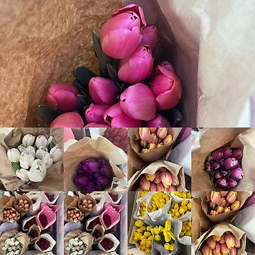 Букеты из живых цветов: Тюльпаны в крафт-упаковке - Срезанные тюльпаны с плотным бутоном — 3