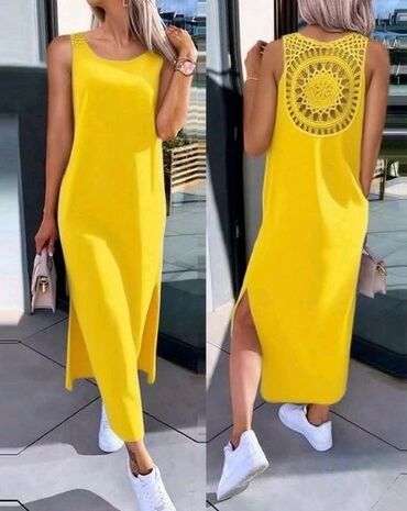 Haljine: One size, bоја - Žuta, Oversize, Na bretele