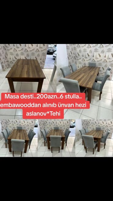 Masa və oturacaq dəstləri: Masa desti. 200azn. 6 stulla. embawooddan alınıb ünvan hezi