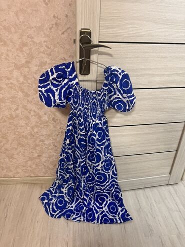Нижнее белье: Mavi-ağ naxışlı qadın maxi donu - Rəng və naxış: Kobalt mavi fon