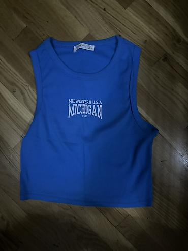 Mavi “Michigan” yazılı qolsuz crop top - Rəng: parlaq krallıq mavisi