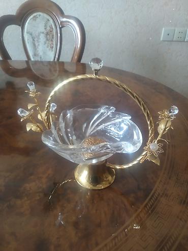 Süfrə aksesuarları: Bəzəkli kristal konfet qabı - Material: şəffaf kəsimli kristal kasa — 1