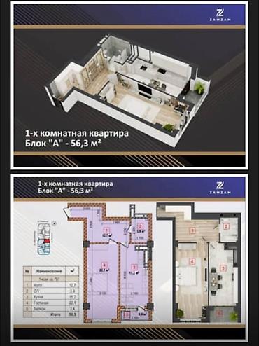 студия комната: 1-комнатная квартира, блок «A», 56,3 м² (жилой комплекс ZAMZAM) цена — 3