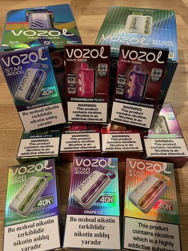 Qəlyan, vayp və aksesuarları: Tam original vozollar: Star və rave modeli var. Fərqli dadlar