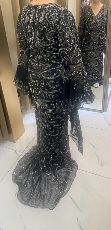 Ziyafət donları: Qaraya çalan yaşıl rəngli, uzun ziyafət/libas - Material: şəffaf — 5