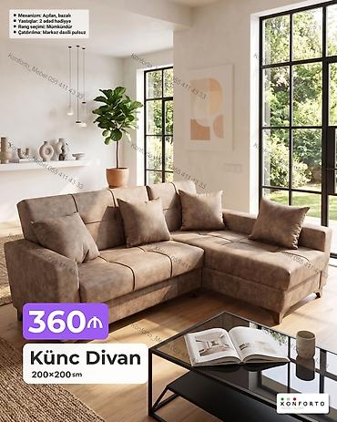 Ev və bağ: Künc divan – 200×200 sm - Mexanizm: açılan, bazalı (alt hissədə — 1