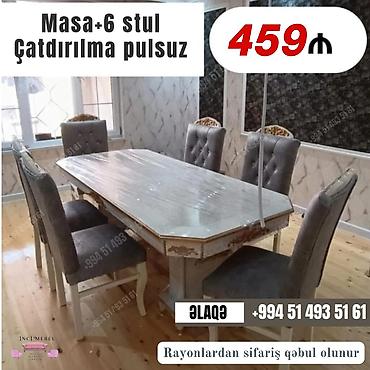 tek kreslo: Qonaq otağı üçün, Yeni, Açılmayan, Dördbucaq masa, 6 stul — 1
