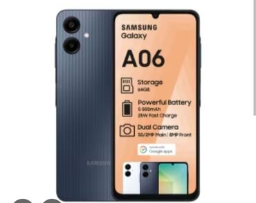 взять телефон в рассрочку без банка: Samsung Galaxy A06, Б/у, 128 ГБ, цвет - Черный, 2 SIM