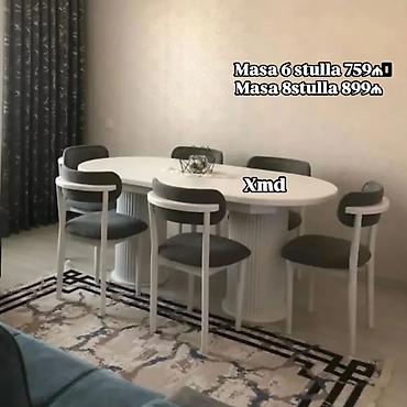 Oval formalı yemək dəsti – ağ masa və uyğun stullar. - Dizayn