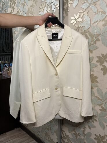 белые гипюровые блузки: Пиджак ZARA, женский, молочного/айвори цвета