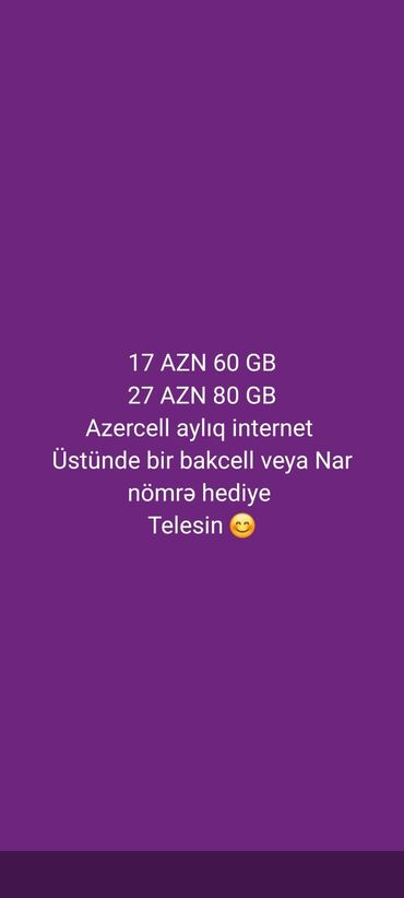 aylıq internet paketi bakcell: Nömrə: ( 010 ) ( 516961633 ), Yeni