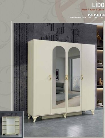 kuxna mebeli 2023: Гардеробный шкаф, Новый, 4 двери, Распашной, Прямой шкаф, Турция