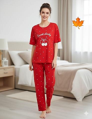 Qadın pijama dəsti – “Sweet Cherry” printli ölçü standart - 2 hissə