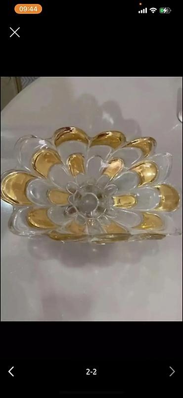 mis su qabi: Qızılı naxışlı şüşə meyvə/qəlyanaltı qabı - Material: qalın, şəffaf — 2