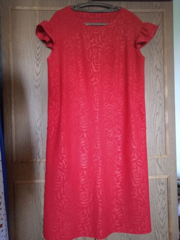 красный платье: Повседневное платье, Лето, Прямое, XL (EU 42)