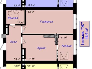 Продажа квартир: 1 комната, 45 м², Элитка, 7 этаж, ПСО (под самоотделку)