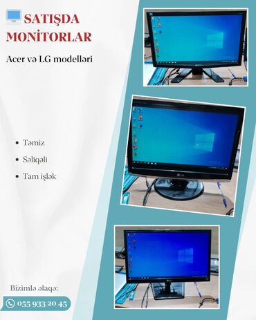 plata ddr2: 🖥️ SATIŞDA MONİTORLAR 🔸 Acer və LG modelləri 🔸 Tam işlək, real şəkildə