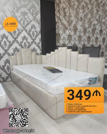 микрозелень баку: Односпальная кровать, С подъемным механизмом, С матрасом, Без выдвижных ящиков