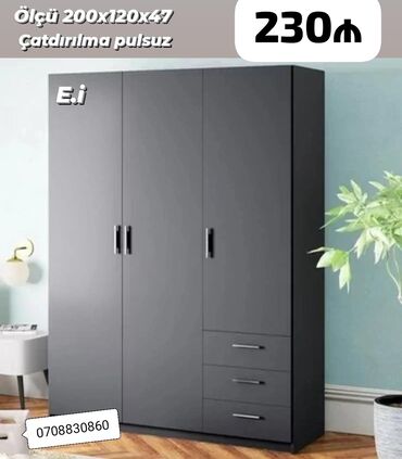 корпусная мебель в рассрочку: Yeni, Açılan, 3 qapılı Qarderob, paltar dolabı