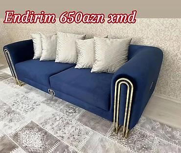 Divanlar: Mavi rəngdə, modern dizaynlı 3 yerlik divan. - Yumşaq, məxməri — 1