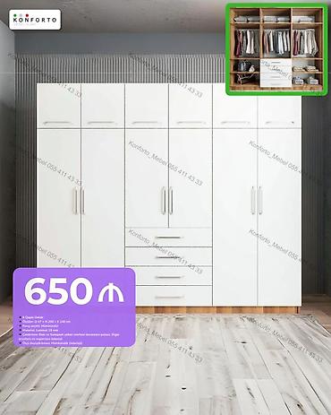 yorga: 8 qapılı paltar dolabı – ağ rəng Ölçülər: - En: 240 sm - Hündürlük — 1
