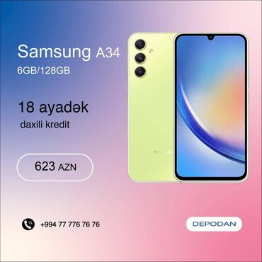 a34 qiymeti: Samsung 128 GB, rəng - Sarı, Kredit