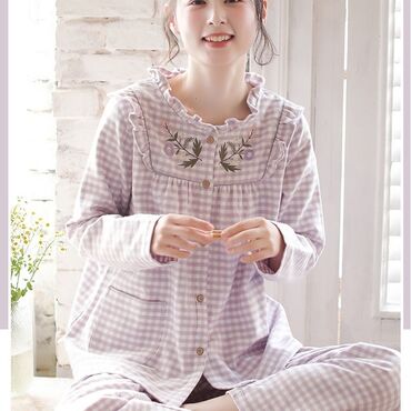 фиолетовые брюки женские: Пижама, Бамбук, Корея, В клетку, 3XL (EU 46)