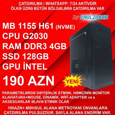 Masaüstü kompüterlər və iş stansiyaları: Masaüstü Kompüter "ATX 320-2 DDR3 DDR3 1155 H61/G2030/4GB Ram/128GB