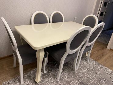 ev üçün stol stul: Qonaq otağı üçün, İşlənmiş, Açılan, Dördbucaq masa, 6 stul