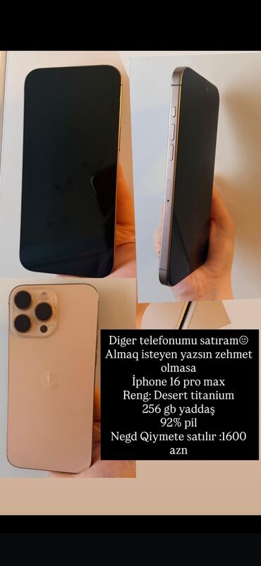 mi 8 ikinci el: IPhone 16 Pro Max, 256 GB, Desert Titanium, Face ID