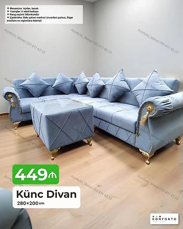 Divanlar: Künc Divan – 280×200 sm - Mexanizm: açılan, bazalı - Yastıqlar: 6 — 1