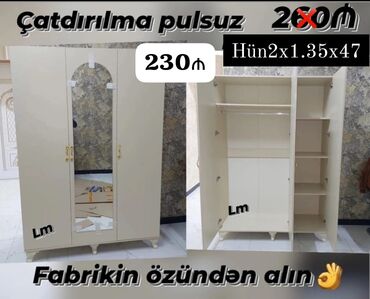 Шкафы: Гардеробный шкаф, Новый, 3 двери, Распашной, Прямой шкаф, Азербайджан