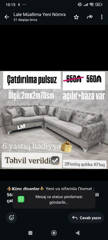 Yataq otağı dəstləri: Künc divan, Qonaq otağı üçün, Bazalı, Açılan