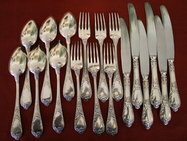 серебряные ложки: Королевский набор,24 предмет по 6шт большие ложки,маленькие ложки,ножи