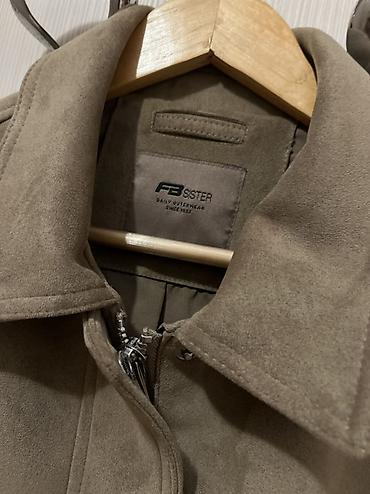 oversize jaket: FB Sister qadın üçün gündəlik üst geyimi – zeytun-yaşıl rəngli süet — 2