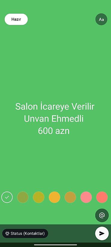 sultan ofis: Salon icarəyə verilir — Ünvan: Əhmədli. Məbləğ: 600 AZN. Tədbirlər — 1