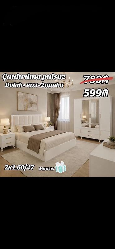 Yataq otağı dəsti Komplekt: - Dolab - Taxt - 2 ədəd tumba - Hədiyyə