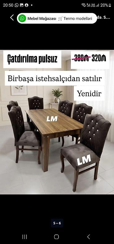 stullarin satisi: Yemək otağı üçün masa–stul dəsti - Komplekt: 1 masa + 6 stul - — 1