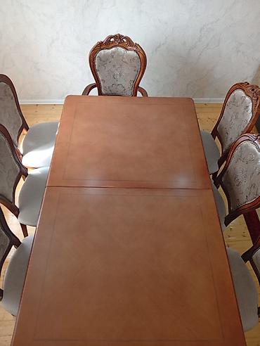 Mebel: Qonaq otağı üçün, İşlənmiş, Açılan, Dördbucaq masa, 8 stul — 3