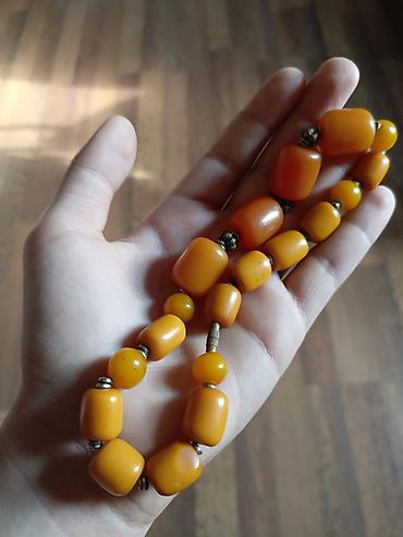 bijuteryalar: Kəhrəba rəngli muncuq boyunbağı - Material: portağal-sarı tonlarda — 3