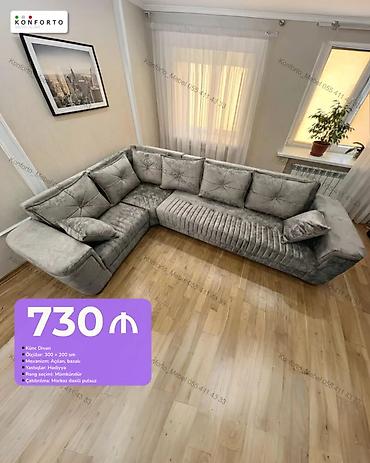 Künc divan - Ölçülər: 300 × 200 sm - Mexanizm: açılan, bazalı -