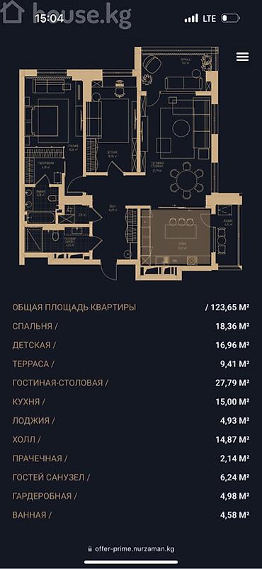 3 мкр квартира: 3 комнаты, 123 м², Асанбай мкр Элитка, 14 этаж — 2