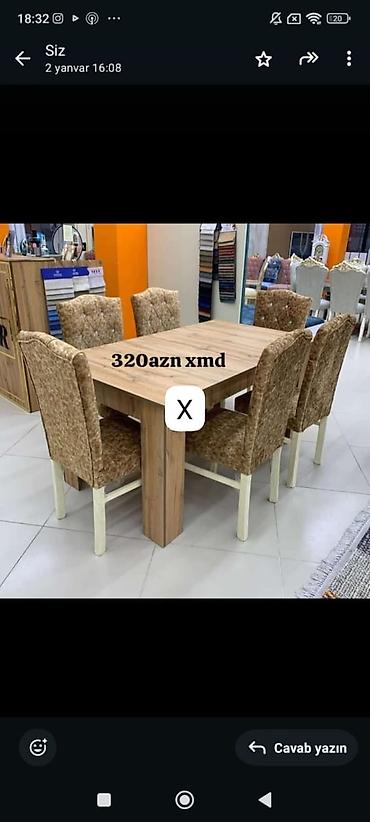 Yemək otağı dəsti – 6 nəfərlik - Tərkib: 1 ədəd düzbucaqlı masa + 6