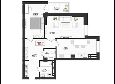 residence: 2 комнаты, 83 м², 5 этаж, Готовая ПСО (под самоотделку) — 2